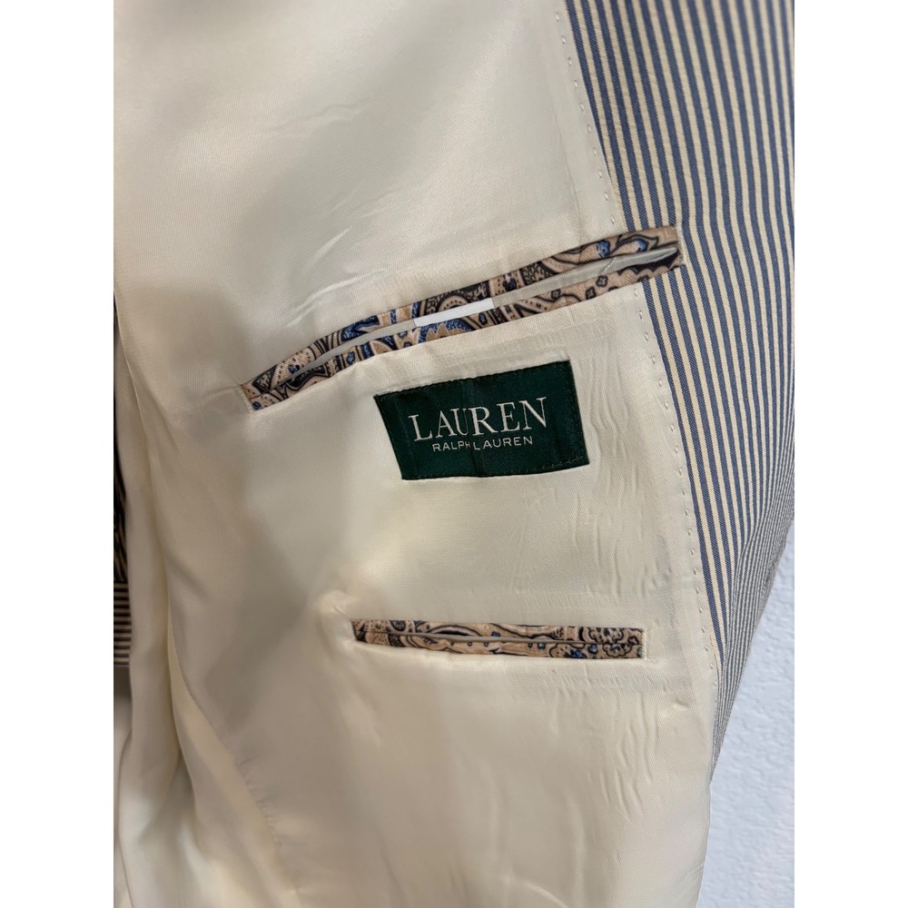 Lauren Ralph Lauren Mens Blue White Pinstripe Suit Set 48L 38W x 32L Seersucker - Picture 4 of 9
